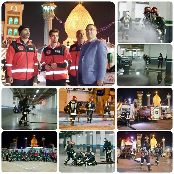 مانور شبانه عملیاتی اطفاء حریق و امداد ونجات در پارکینگ بین الحرمین شیراز